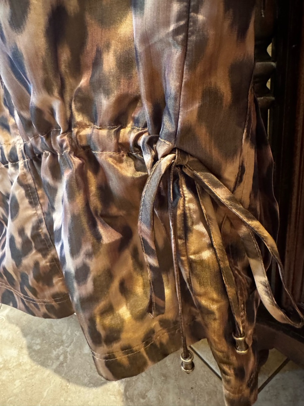 St. John Sport Leopard Satin Jacket - Brown Animal Print - Picture 5 of 6